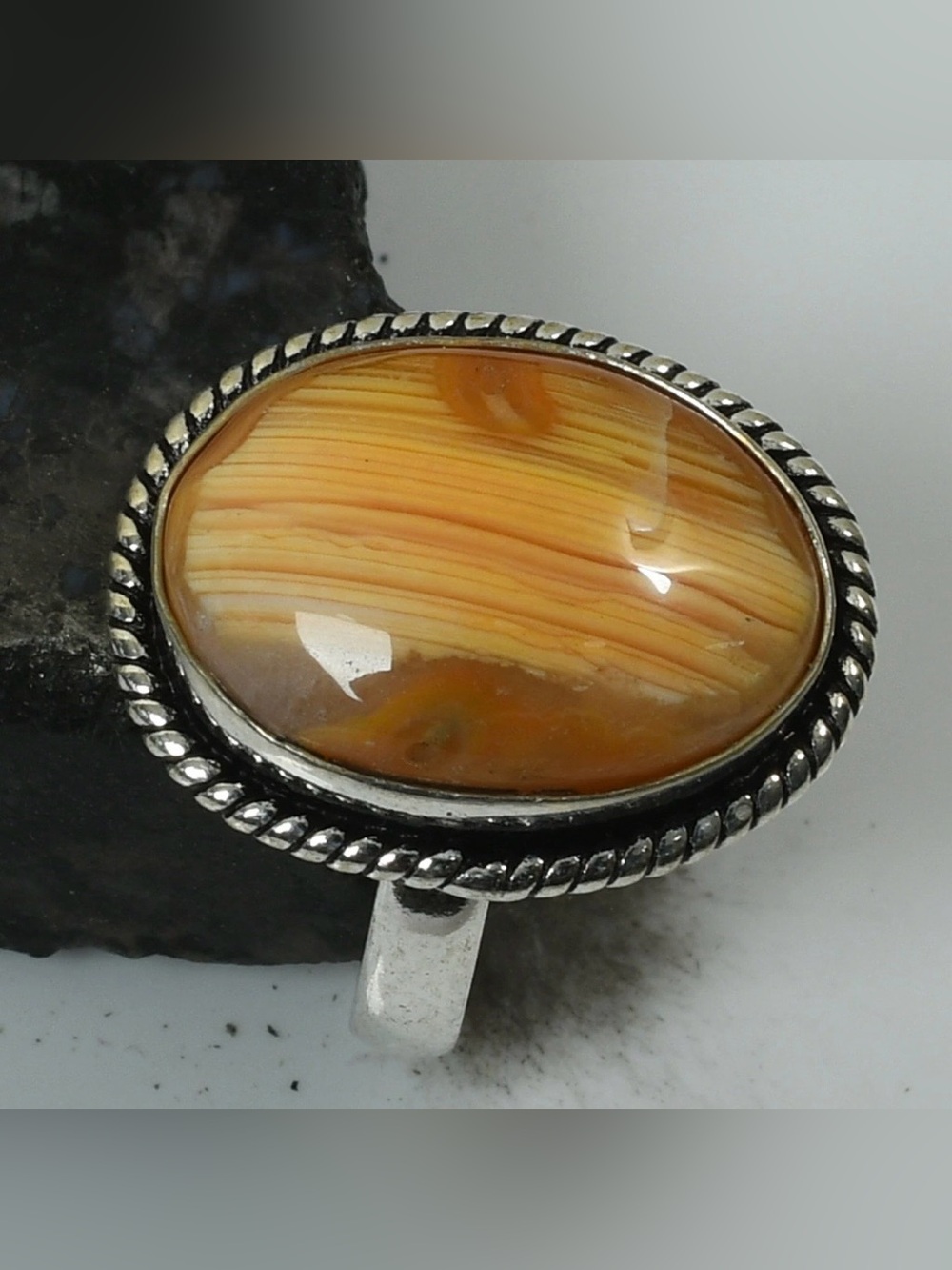 Botswana Agate Gemstone Ethnic Handmade Ring Size-9